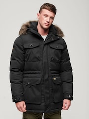 Superdry Black Chinook Faux Fur Parka Coat - Image 1 of 6