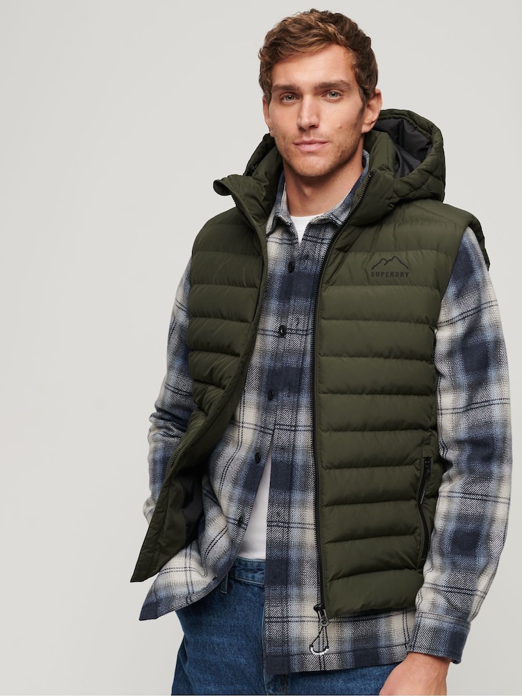 Superdry Green Hooded Fuji Sport Padded 100% Cotton Gilet - Image 1 of 4