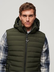 Superdry Green Hooded Fuji Sport Padded 100% Cotton Gilet - Image 3 of 4