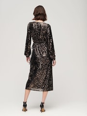 Superdry Black Sequin Wrap Maxi Dress - Image 2 of 5