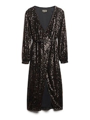 Superdry Black Sequin Wrap Maxi Dress - Image 4 of 5