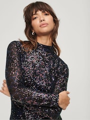 Superdry Black Backless Sequin Midi Dress - Image 3 of 3