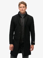 Superdry Black 2-In-1 Wool Town Coat - Image 1 of 7