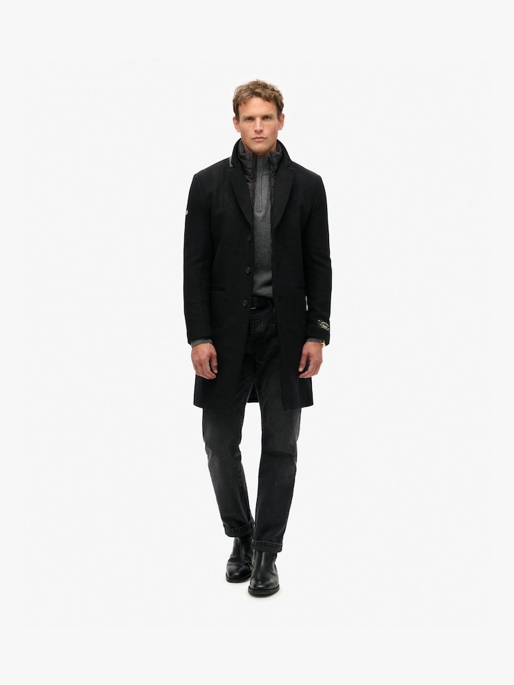 Superdry Black 2-In-1 Wool Town Coat - Image 2 of 7