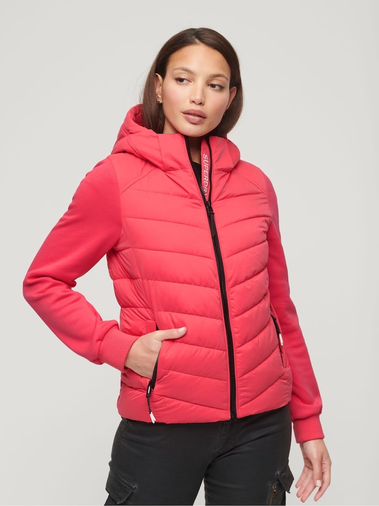Superdry Pink Hooded Storm Hybrid Padded Jacket - Image 1 of 6
