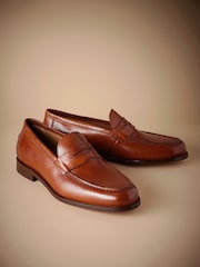 Tan Brown Signature Italian Leather Penny Loafers - Image 1 of 6