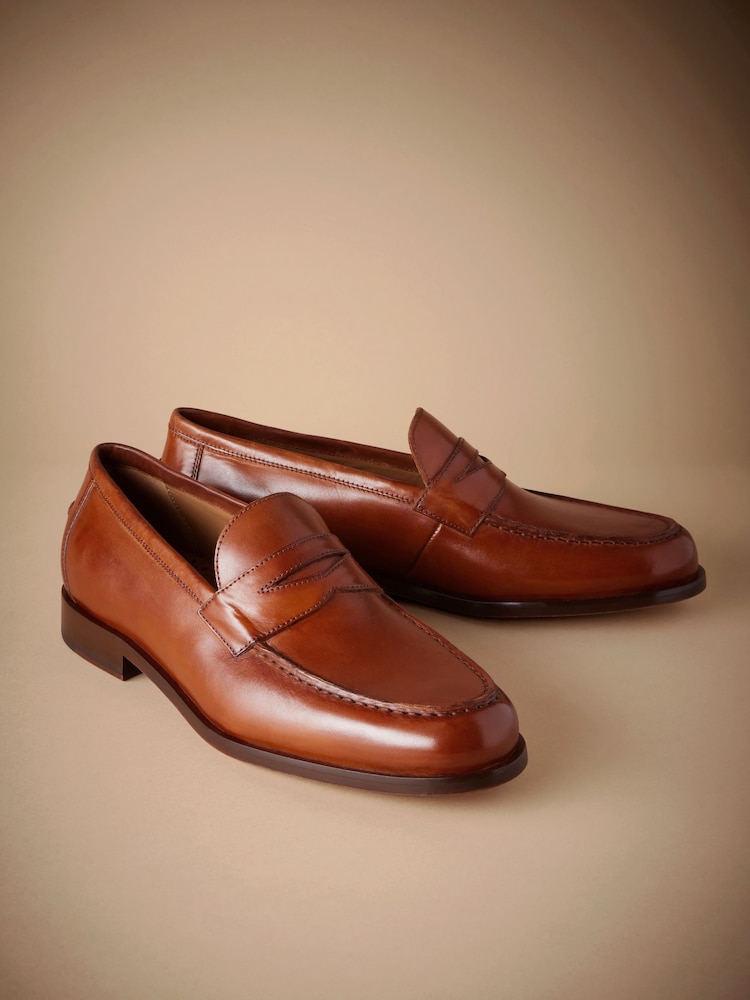 Tan Brown Signature Italian Leather Penny Loafers - Image 1 of 6