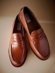Tan Brown Signature Italian Leather Penny Loafers - Image 3 of 6