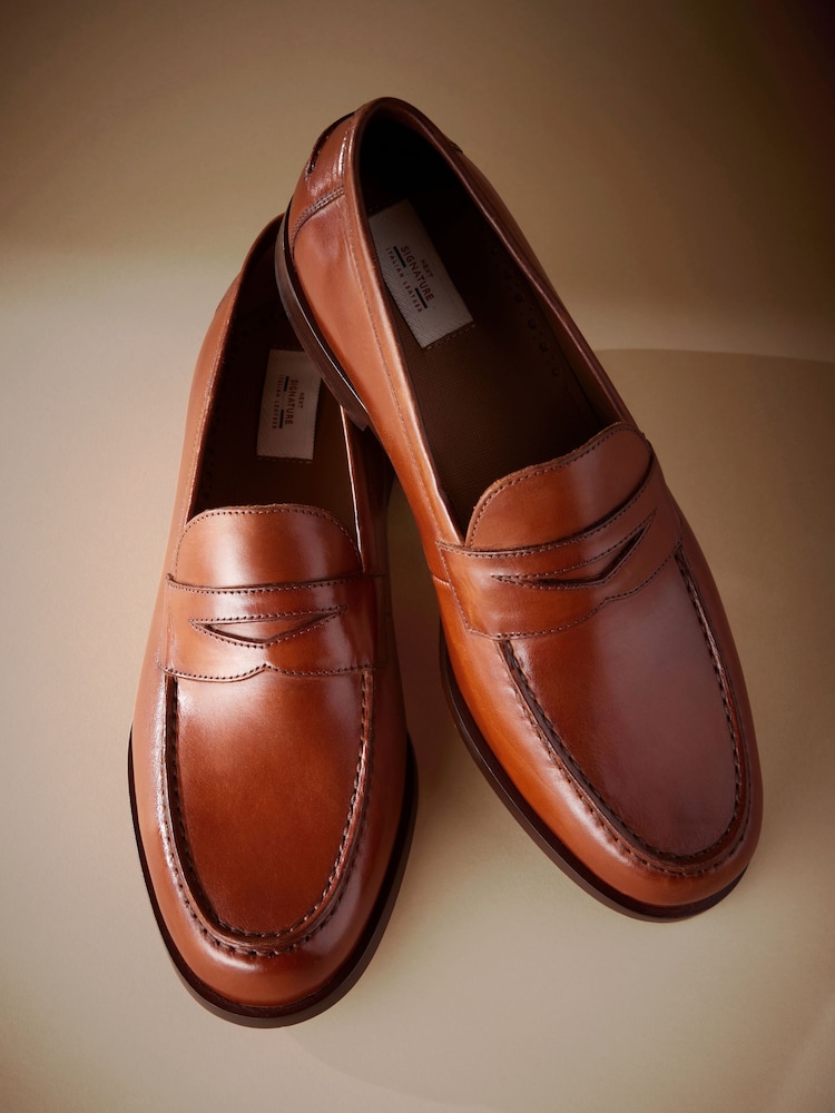 Buy Tan Brown Signature Italian Leather Penny Loafers from Next India