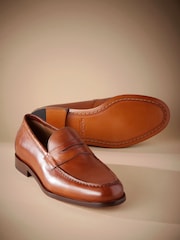 Tan Brown Signature Italian Leather Penny Loafers - Image 4 of 6