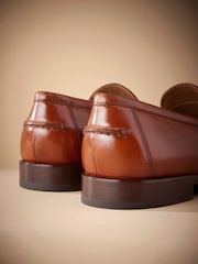 Tan Brown Signature Italian Leather Penny Loafers - Image 5 of 6