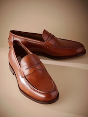 Tan Brown Signature Italian Leather Penny Loafers - Image 6 of 6