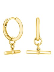 Simply Silver Gold Plated Sterling Silver 925 T Bar Hoop Earrings - Image 1 of 2