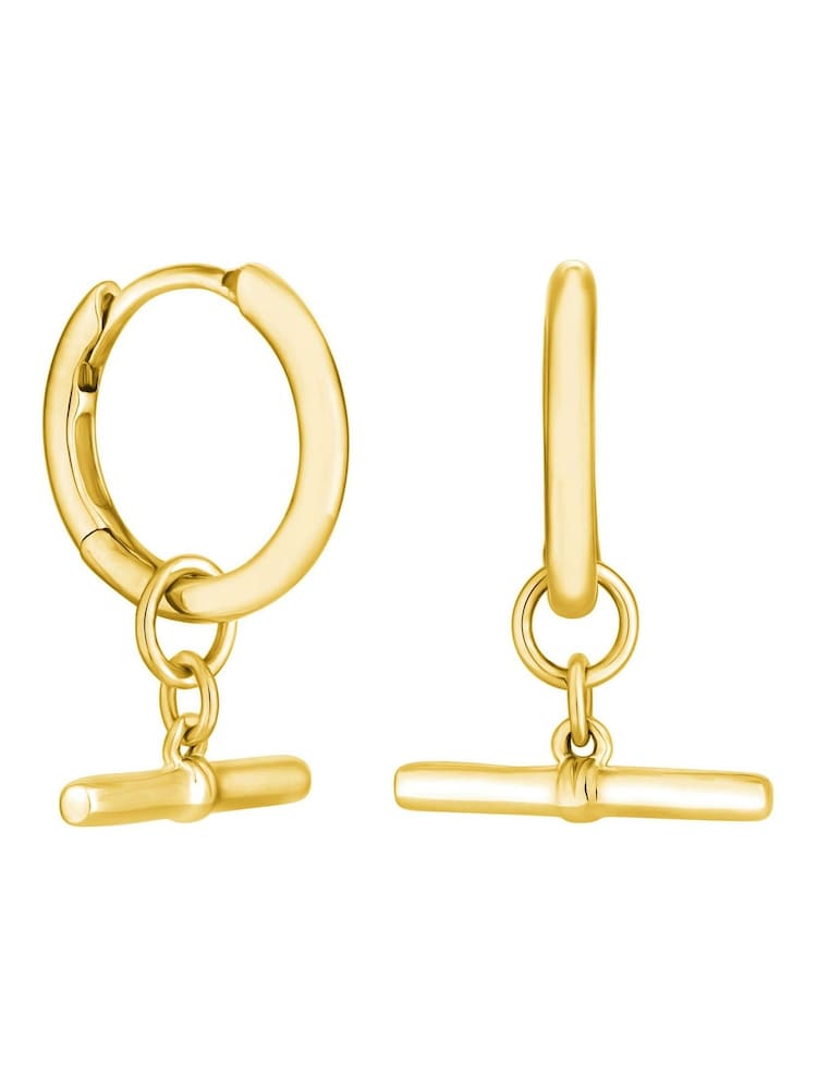 Simply Silver Gold Plated Sterling Silver 925 T Bar Hoop Earrings - Image 1 of 2
