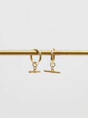 Simply Silver Gold Plated Sterling Silver 925 T Bar Hoop Earrings - Image 2 of 2