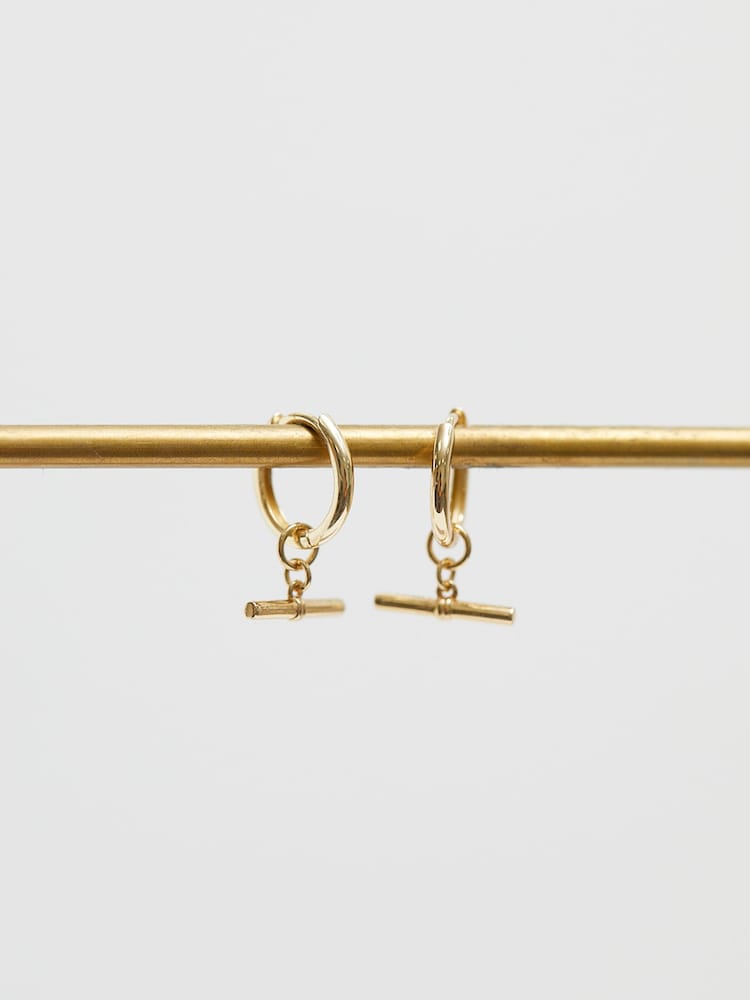 Simply Silver Gold Plated Sterling Silver 925 T Bar Hoop Earrings - Image 2 of 2