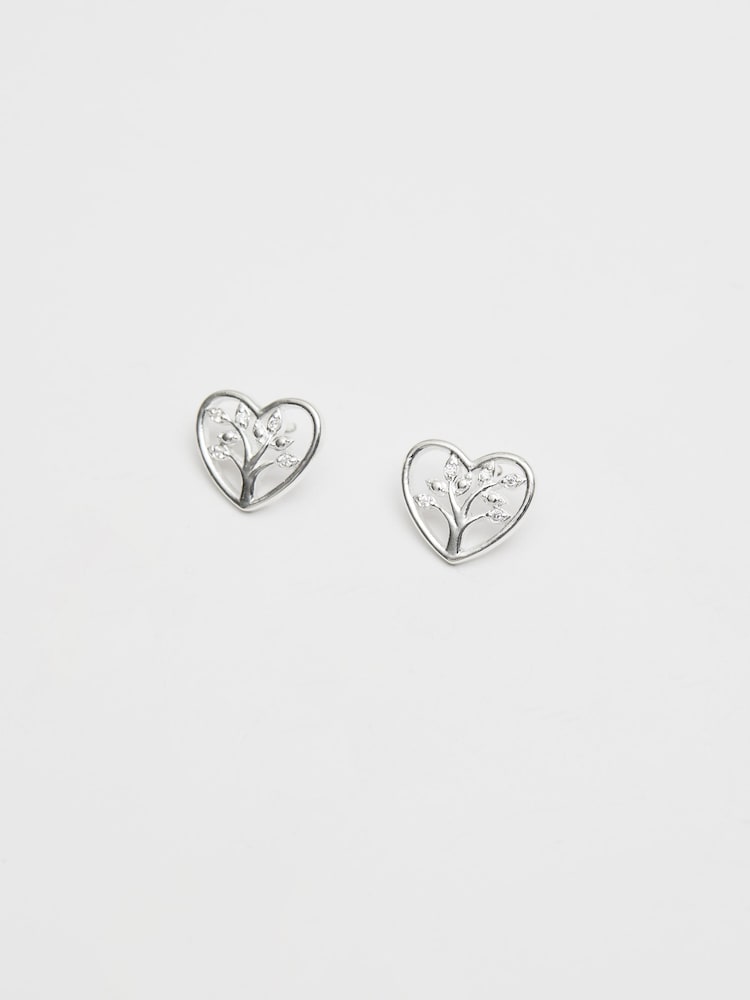 Simply Silver Sterling Silver Tone 925 Tree of Love Heart Stud Earrings - Image 1 of 3
