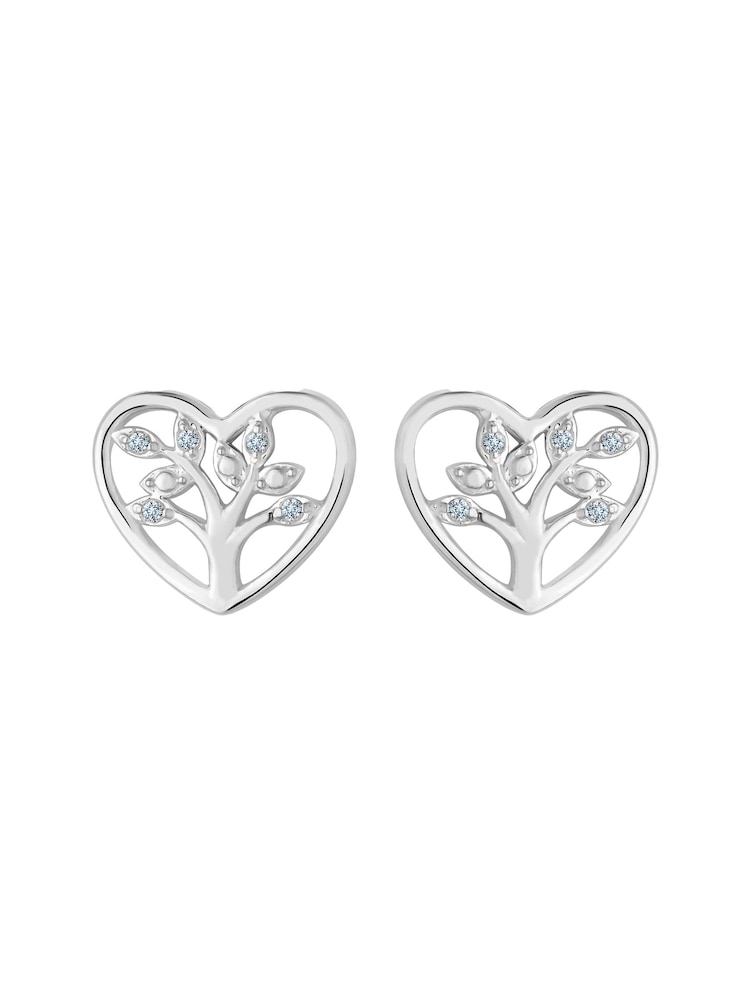Simply Silver Sterling Silver Tone 925 Tree of Love Heart Stud Earrings - Image 2 of 3