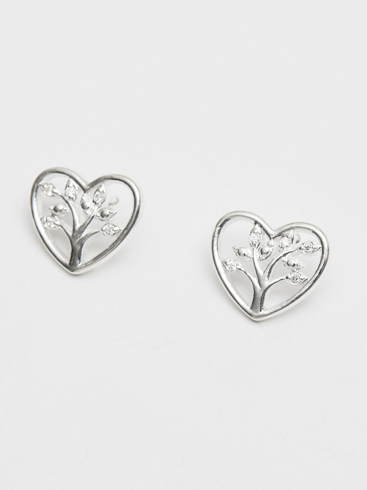 Simply Silver Sterling Silver Tone 925 Tree of Love Heart Stud Earrings - Image 3 of 3