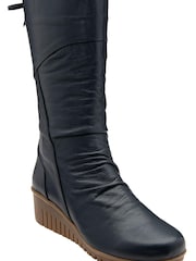 Lotus Blue Leather Zip-Up Mid-Calf Boots - Image 1 of 4