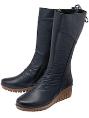 Lotus Blue Leather Zip-Up Mid-Calf Boots - Image 2 of 4
