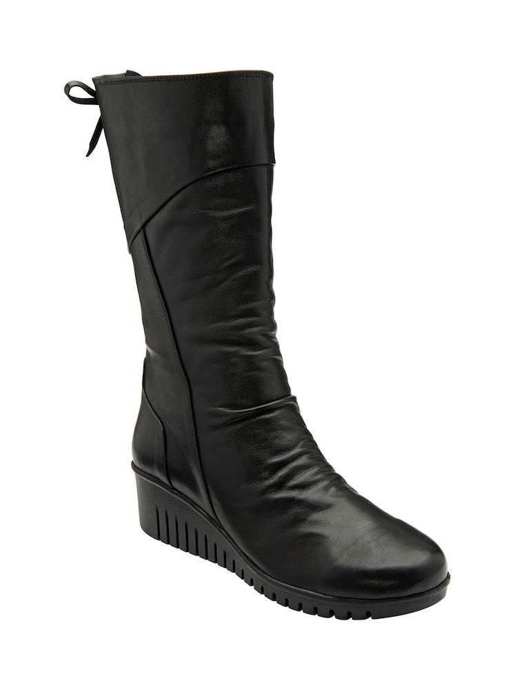 Lotus Black Leather Zip-Up Mid-Calf Boots - Image 1 of 4