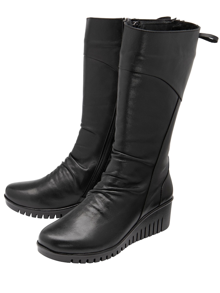 Lotus Black Leather Zip-Up Mid-Calf Boots - Image 2 of 4