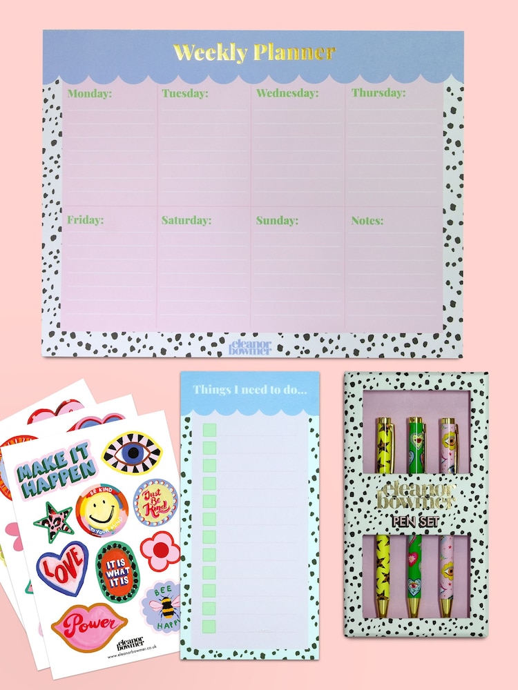 Eleanor Bowmer Multi Weekly Desk Planner Pad With Vinyl Sickers And Pack Of 3 Pens - Image 1 of 1 Eleanor Bowmer Multi Weekly Desk Planner Pad With Vinyl Sickers And Pack Of 3 Pens - Image 1 of 1