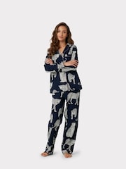 Chelsea Peers Blue Organic Cotton Navy Leopard Print Pyjama Set - Image 1 of 5