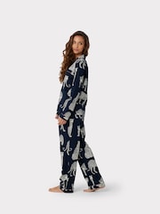 Chelsea Peers Blue Organic Cotton Navy Leopard Print Pyjama Set - Image 2 of 5