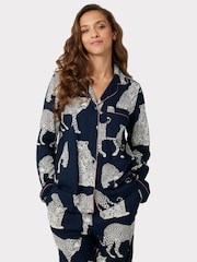 Chelsea Peers Blue Organic Cotton Navy Leopard Print Pyjama Set - Image 3 of 5