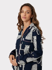 Chelsea Peers Blue Organic Cotton Navy Leopard Print Pyjama Set - Image 4 of 5