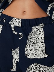 Chelsea Peers Blue Organic Cotton Navy Leopard Print Pyjama Set - Image 5 of 5