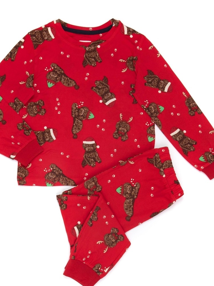 Chelsea Peers Kinderrecycling Faser Rot Weihnachten Cockapoo bedruckt Langes Pyjama-Set - Bild 2 von 2