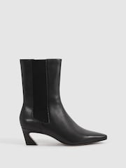 Reiss Black Mina Leather Kitten Heel Chelsea Boots - Image 1 of 5