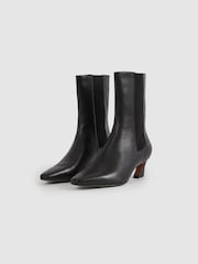 Reiss Black Mina Leather Kitten Heel Chelsea Boots - Image 3 of 5
