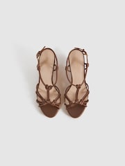 Reiss Tan Isabella Leather Knot Detail Wedge Sandals - Image 3 of 5
