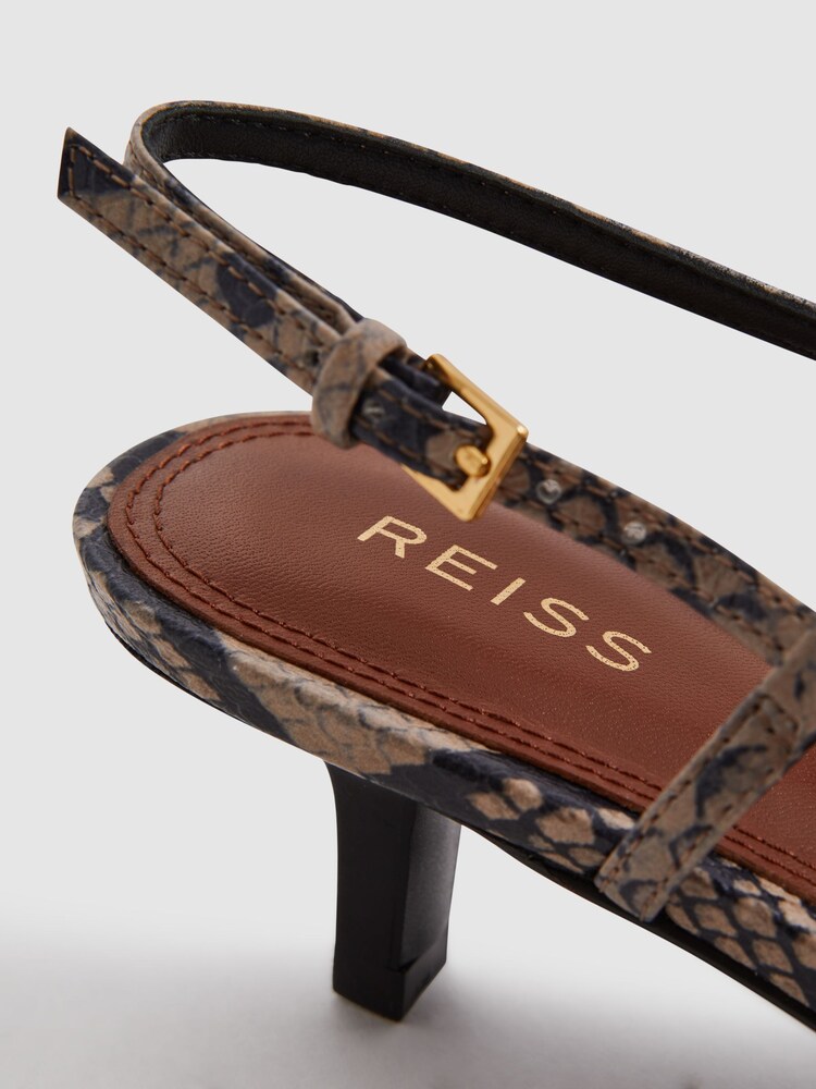 Reiss Grey Jade Leather Snake Print Slingback Heels - Image 6 of 6 Reiss Grey Jade Leather Snake Print Slingback Heels - Image 6 of 6
