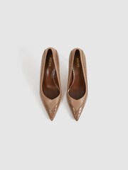 Reiss Taupe Gwyneth Leather Contrast Court Shoes - Image 4 of 7