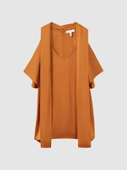Reiss Rust Camilla Tie Neck Draped Satin Blouse - Image 2 of 5