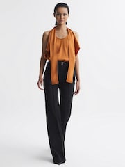 Reiss Rust Camilla Tie Neck Draped Satin Blouse - Image 3 of 5