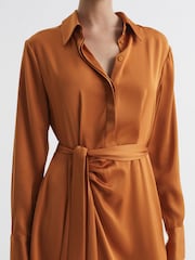 Reiss Rust Arabella Satin Shirt-Style Midi Dress - Image 3 of 6