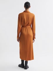 Reiss Rust Arabella Satin Shirt-Style Midi Dress - Image 5 of 6