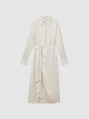 Reiss Cream Arabella Satin Shirt-Style Midi Dress - Image 2 of 5