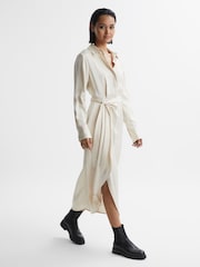 Reiss Cream Arabella Satin Shirt-Style Midi Dress - Image 3 of 5