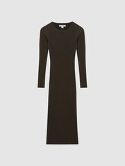 Reiss Khaki Ashley Ribbed Bodycon Midi Dress - Image 2 of 5
