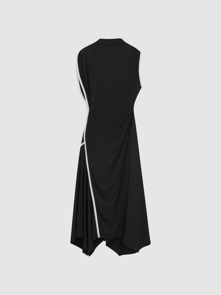 Reiss Black/White Klein Asymmetric Contrast Trim Midi Dress - Image 2 of 5