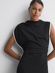 Reiss Black/White Klein Asymmetric Contrast Trim Midi Dress - Image 3 of 5