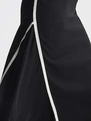 Reiss Black/White Klein Asymmetric Contrast Trim Midi Dress - Image 4 of 5