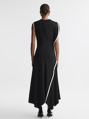 Reiss Black/White Klein Asymmetric Contrast Trim Midi Dress - Image 5 of 5